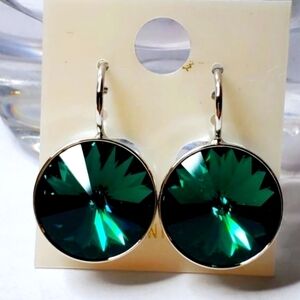 New! SWAROVSKI ELEMENT Emerald Forest Green earrings Wedding.‎ Round 15mm
